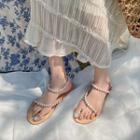 Faux Pearl T-strap Flat Sandals