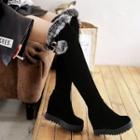 Faux Fur Trim Buckled Hidden Wedge Over-the-knee Boots