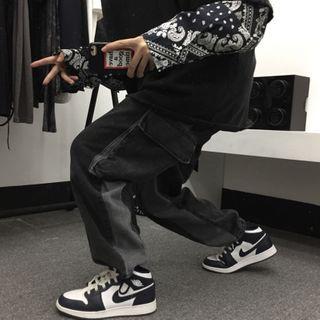 High-waist Two-tone Cargo Jeans