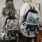 Lettering Mesh Panel Buckled Nylon Backpack / Bag Charm / Set
