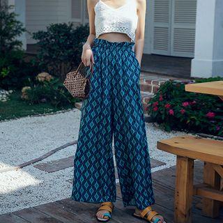 Cropped Crochet Camisole Top / Patterned Wide Leg Pants