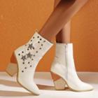 Rhinestone Star Studded Chunky Heel Short Boots