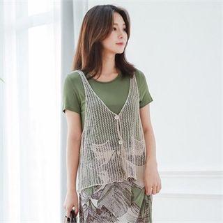 Dual-pocket Open-knit Vest
