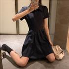 Short-sleeve A-line Polo Dress Navy Blue - One Size