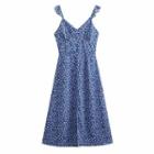 Spaghetti Strap Floral Print Chiffon Midi A-line Dress