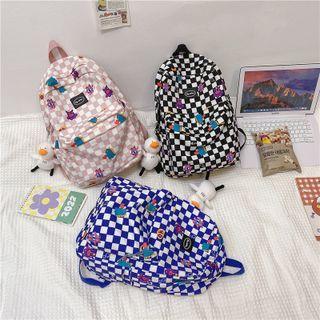 Cartoon Print Check Backpack
