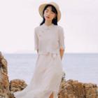 Lace-trim Chinese Style Elbow-sleeve Chiffon Dress
