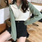 Long Sleeve Cropped Polo Collar Knit Top