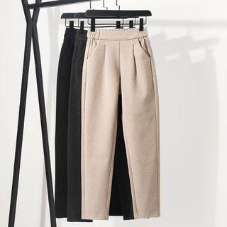 High-waist Plain Loose Fit Woolen Harem Pants