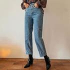 Button-fly Buckled-back Tapered Jeans