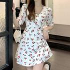 Short-sleeve Cherry Print A-line Dress (various Designs)