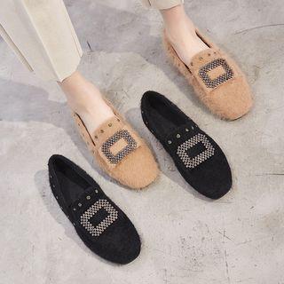 Mohair Rhinestone Buckled Loafers
