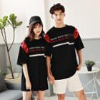 Couple Matching Ring Detail Lettering Elbow-sleeve T-shirt