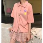Colored Button Elbow-sleeve Shirt