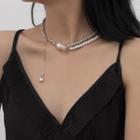 Faux Pearl Choker Necklace 3449 - Silver - One Size