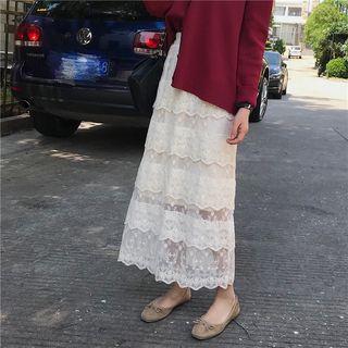 Lace Tiered Maxi Skirt As Shown In Figure - One Size