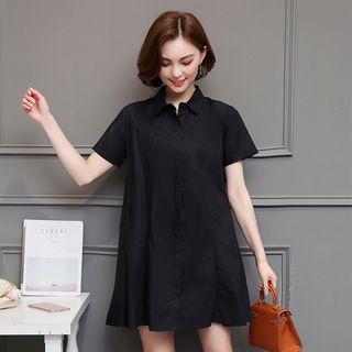 Plain Short Sleeve Shirt Dress