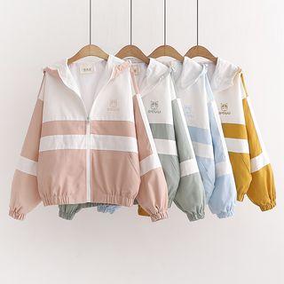Color Block Printed Hooded Zip Jacket