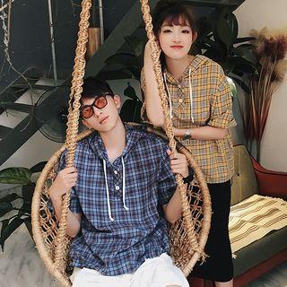 Couple Matching Plaid Short Sleeve Hoodie