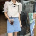 Short-sleeve Frog-button Dotted Blouse As Figure - One Size