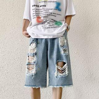 Splash Ink Distressed Denim Shorts