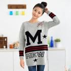 M Print Long Sweater Gray - One Size
