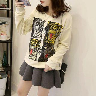 Long-sleeve Tiger-print Pullover
