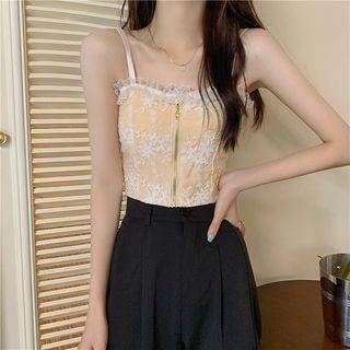 Lace Zip-up Cropped Camisole Top