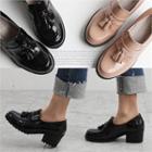 Tasseled Block-heel Patent Loafers