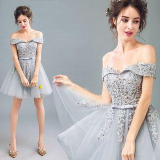 Off-shoulder Embellished Mini Prom Dress