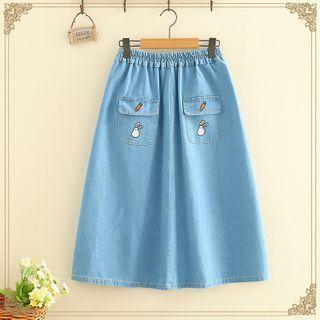 Rabbit & Carrot Embroidered Wide-leg Jeans