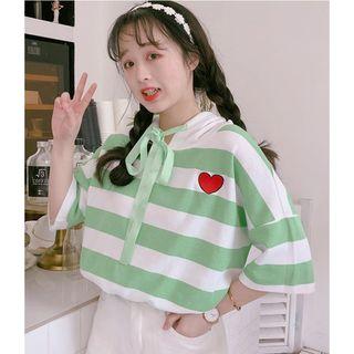 Heart Stripe Elbow-sleeve Hoodie