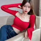 Square-neck Cropped Sweater Red - One Size