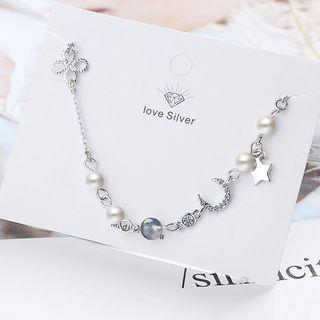 Faux-pearl Bracelet 1 Pc - Copper White Gold Plating - One Size
