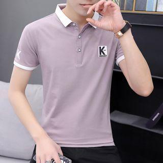 Lettering Contrast Trim Short-sleeve Polo Shirt
