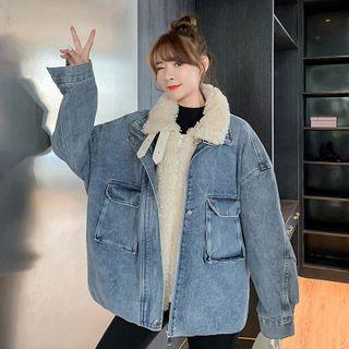 Mock-two Fleece-lined Denim Jacket