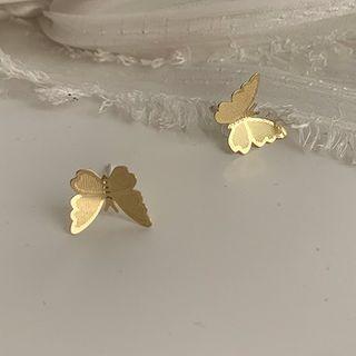 Butterfly Ear Stud 1 Pair - 925 Silver Steel - Gold - One Size