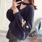 Embroidered Cutout Sweater