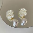 Rose Faux Pearl Dangle Earring 1 Pair - White - One Size