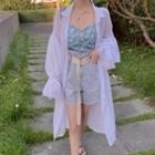 Light Jacket / Floral Camisole Top / Denim Shorts