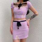 Set: Cap-sleeve Lace Detail Top + Mini Skirt