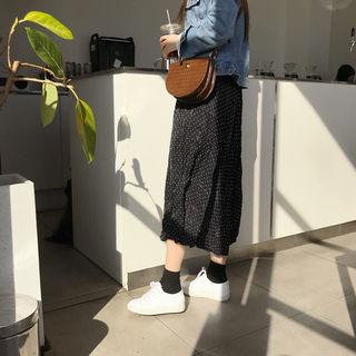 Band-waist Dotted Flare Skirt One Size