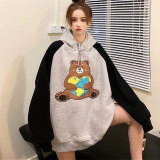 Fleece-lined Bear Printed Hoodie