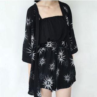 Set: Elbow-sleeve Printed Thin Jacket + Camisole Top + Shorts