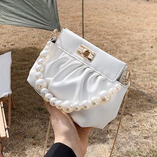 Faux Pearl Chain Shirred Crossbody Bag