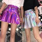 Short-sleeve Top / Mini Iridescent A-line Skirt