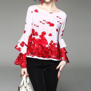 Bell-sleeve Print Top