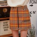 Letter Zip-detail Plaid Miniskirt