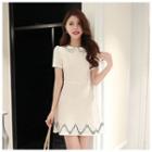 Embroidered Short-sleeve Collared A-line Dress