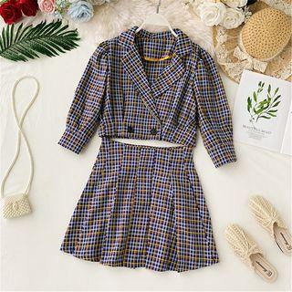 Set: Cropped Plaid Blazer + Skirt